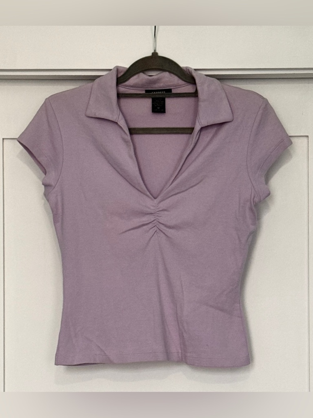 Stylish Lilac Polo Style Ruched V-Neck Top from Express